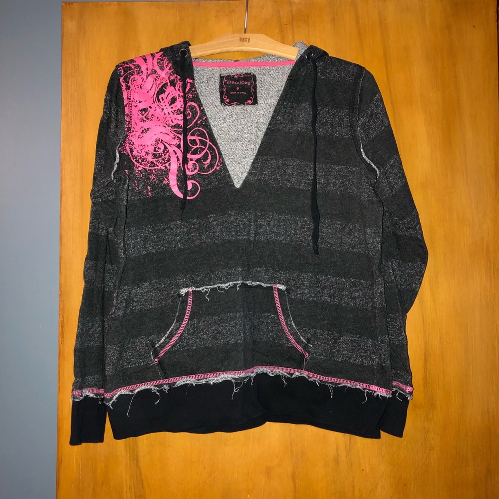 Hooded sweatshirt - gray and pink